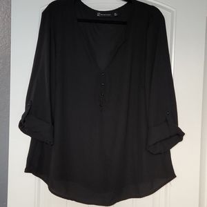New York & Co Black V-neck Rolled Sleeve Blouse